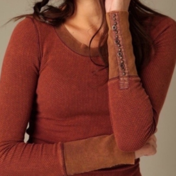 Free People Tops - Free People Studded Button Cuff Thermal Long Sleeve Rust Medium ASO Bella Swan